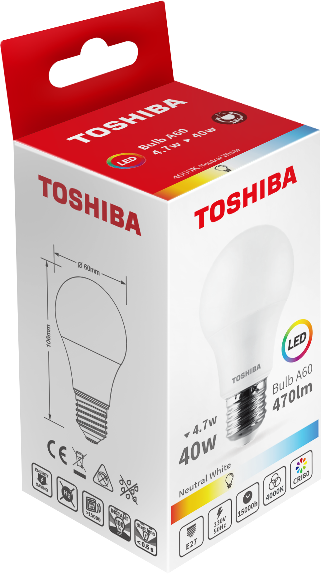TOSHIBA LED A60 E27 4,7W 4000k