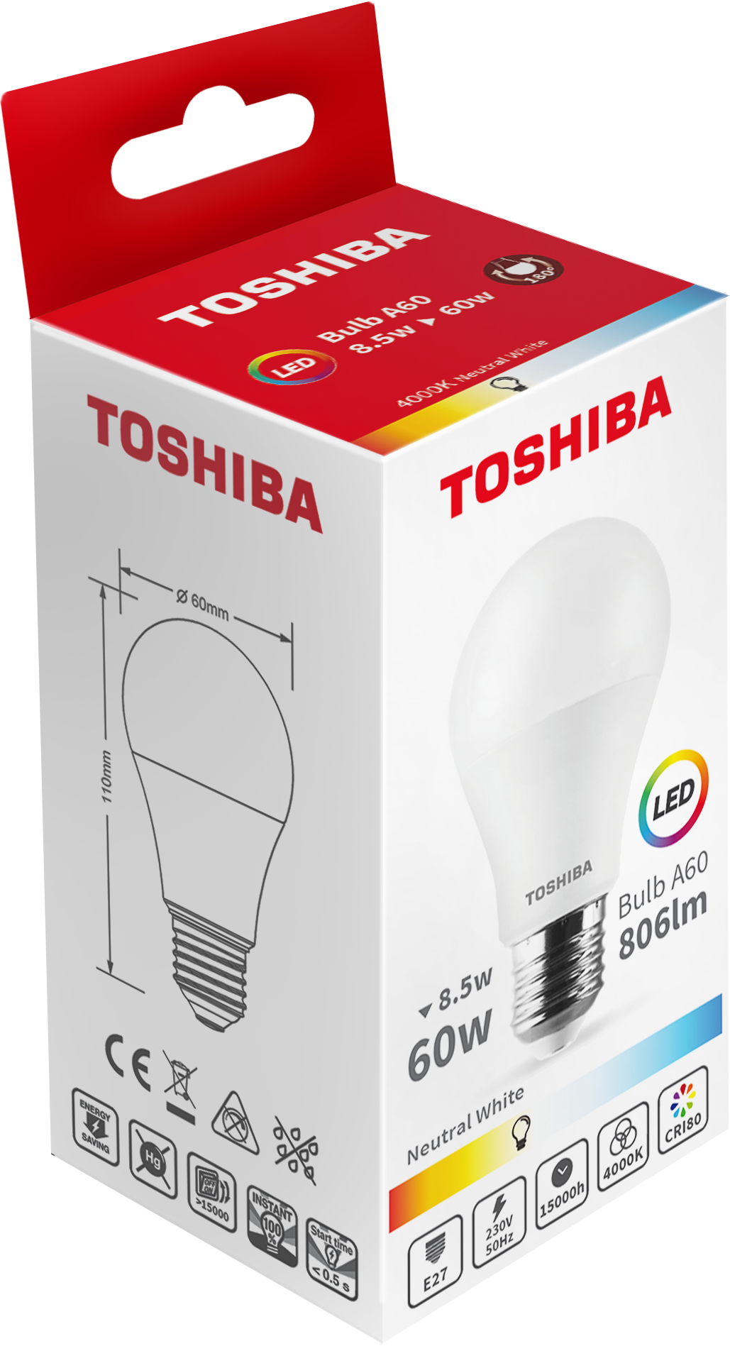 TOSHIBA LED A60 E27 8,5W 4000k