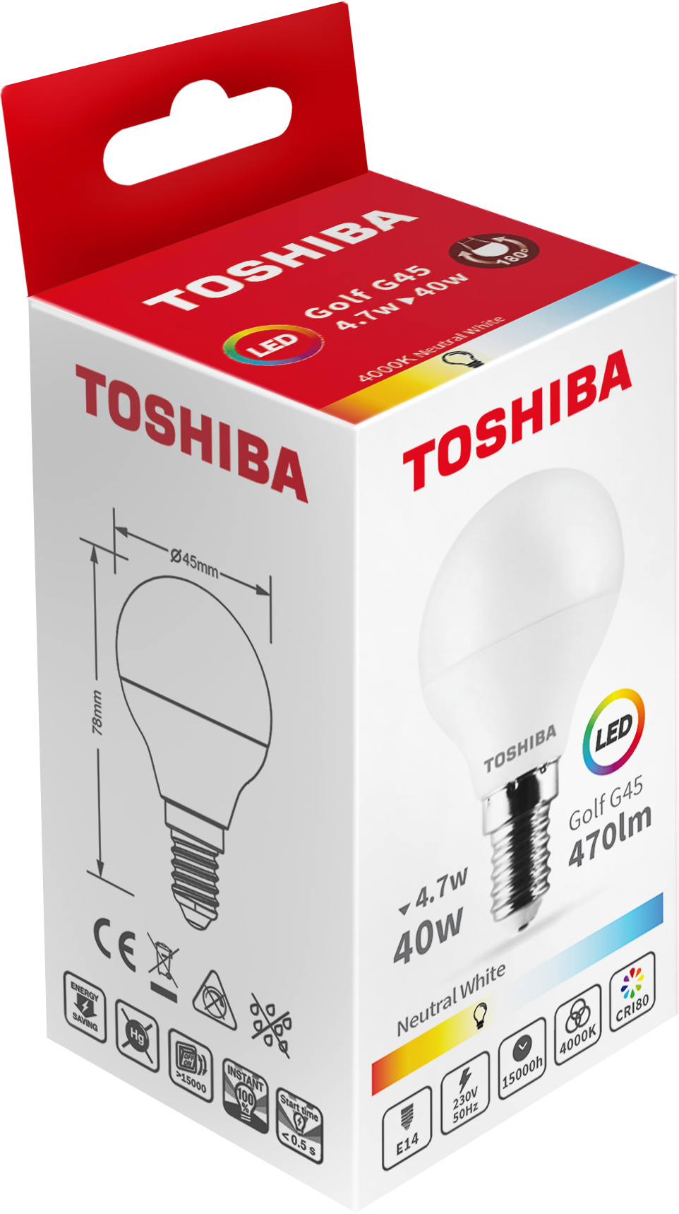 TOSHIBA LED G45 E14 4,7W 4000k