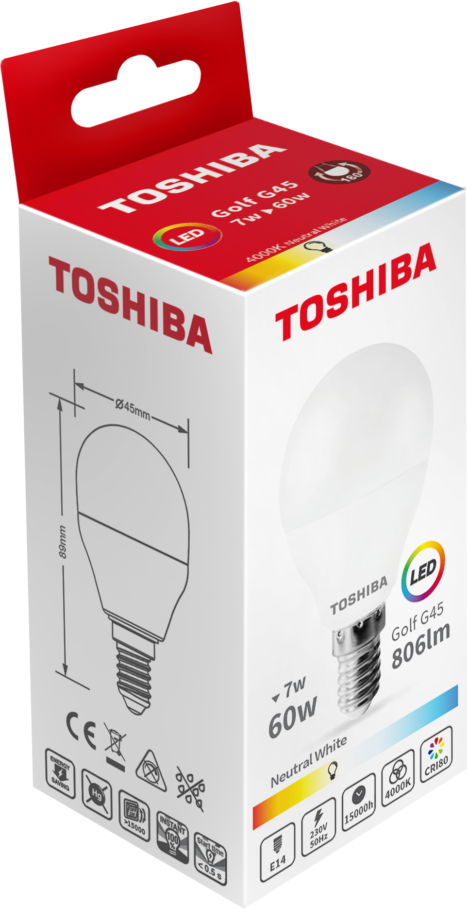 TOSHIBA LED G45 E14 7W 4000k